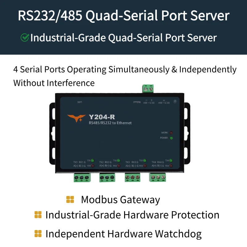 Y204-R 4 Ports Serial to Ethernet Converter